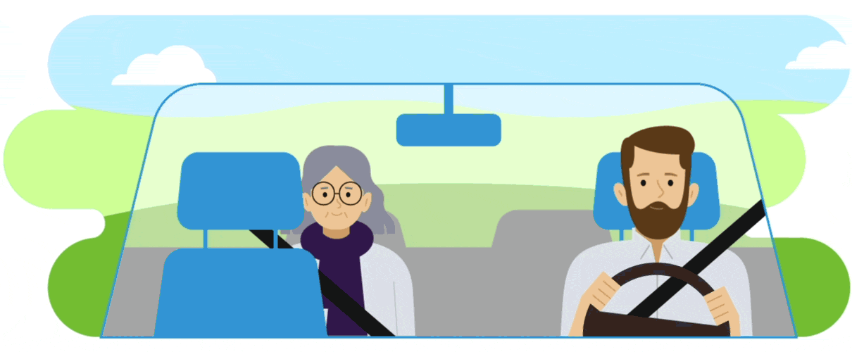 Woman riding in car service for a greener commute illustration